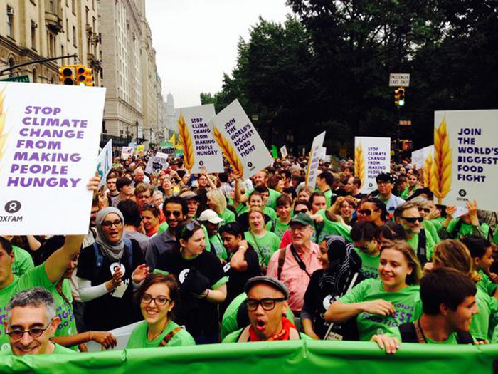 Make some noise! At 1 pm Oxfam marchers get ready to shout out for climate action, at the People's Climate March in New York (photo credit: Oxfam)