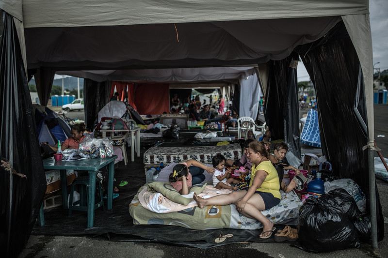 The lack of adequate shelter in the camp in Portoviejo camp means that when it rains the mattresses are left soaked through. 