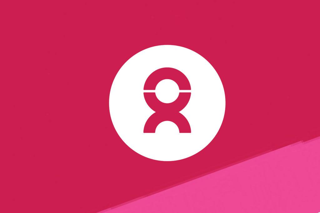 Oxfam logo on a dark-pink background.