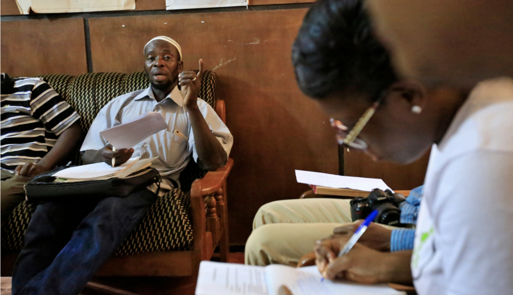 People being interviewed as part of a survey.