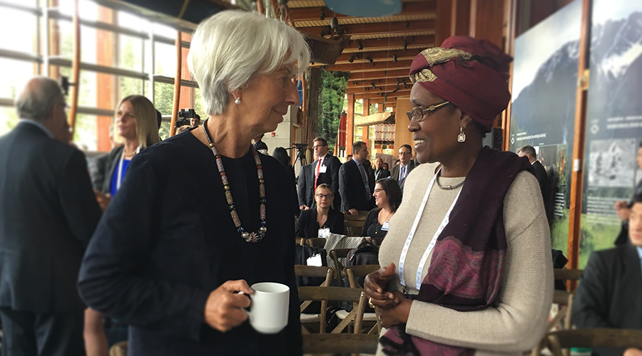 Christine Lagardem, Managing Director and Chairwoman of the International Monetary Fund, and Winnie Byanyima, Executive Director, Oxfam International at the G7 Finance and Development meeting in Whistler, June 2017. Photo Credit: Diana Sarosi.