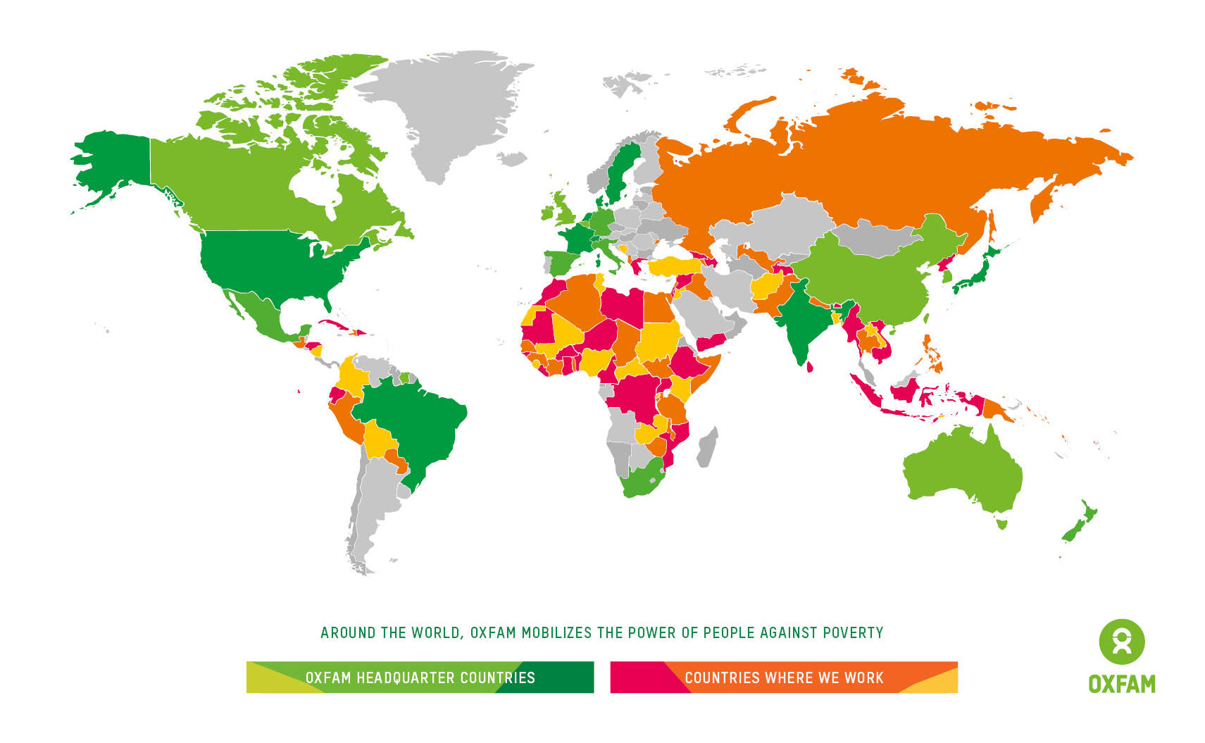 Where we work Map of countries where Oxfam works