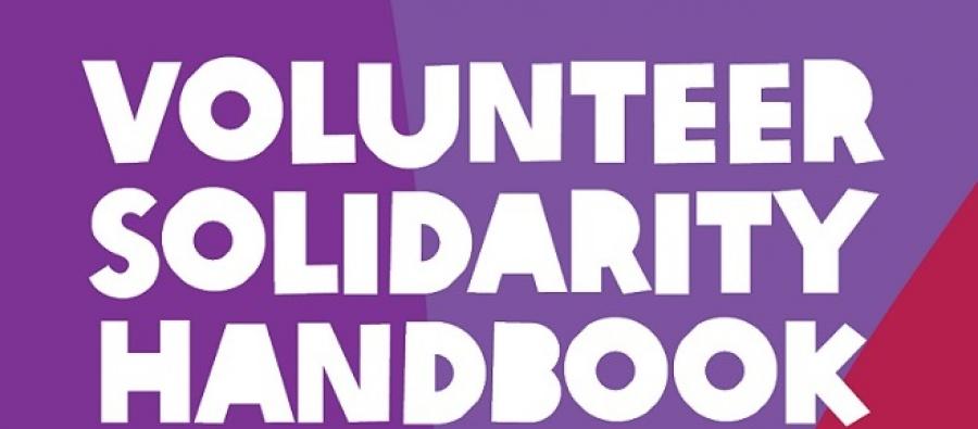 White text on purple background reading: Volunteer Solidarity Handbook