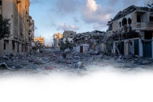 The destruction was caused by the Israeli airstrikes in Al Remal neighbourhood in the middle of Gaza City during the 4th day of the escalation.