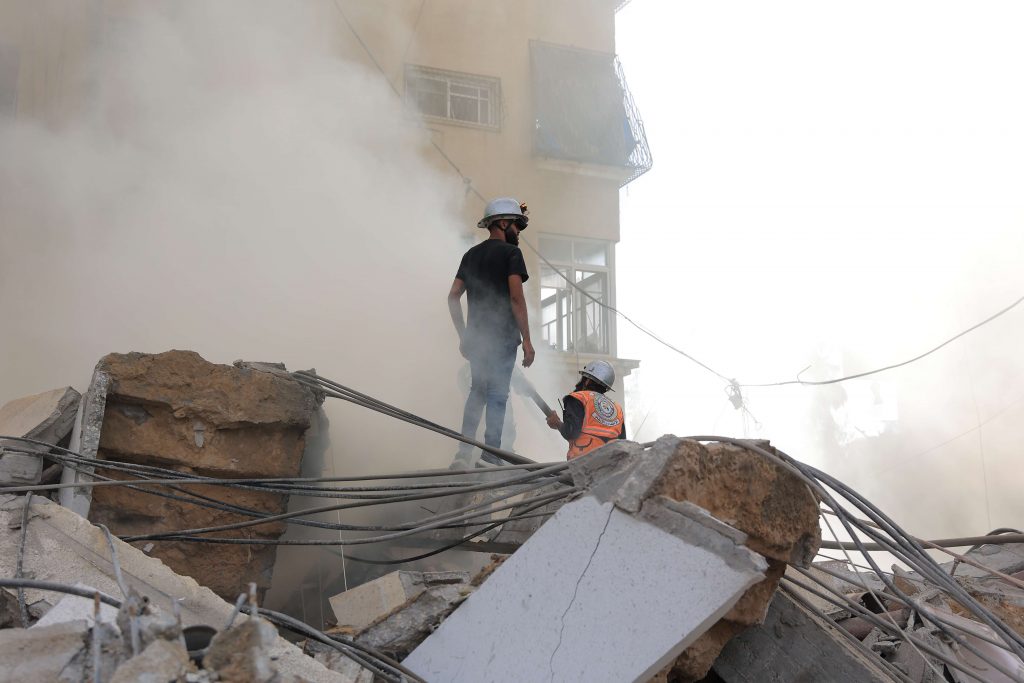 Rimal neighbourhood in Gaza City after it was hit by Israeli aircraft.