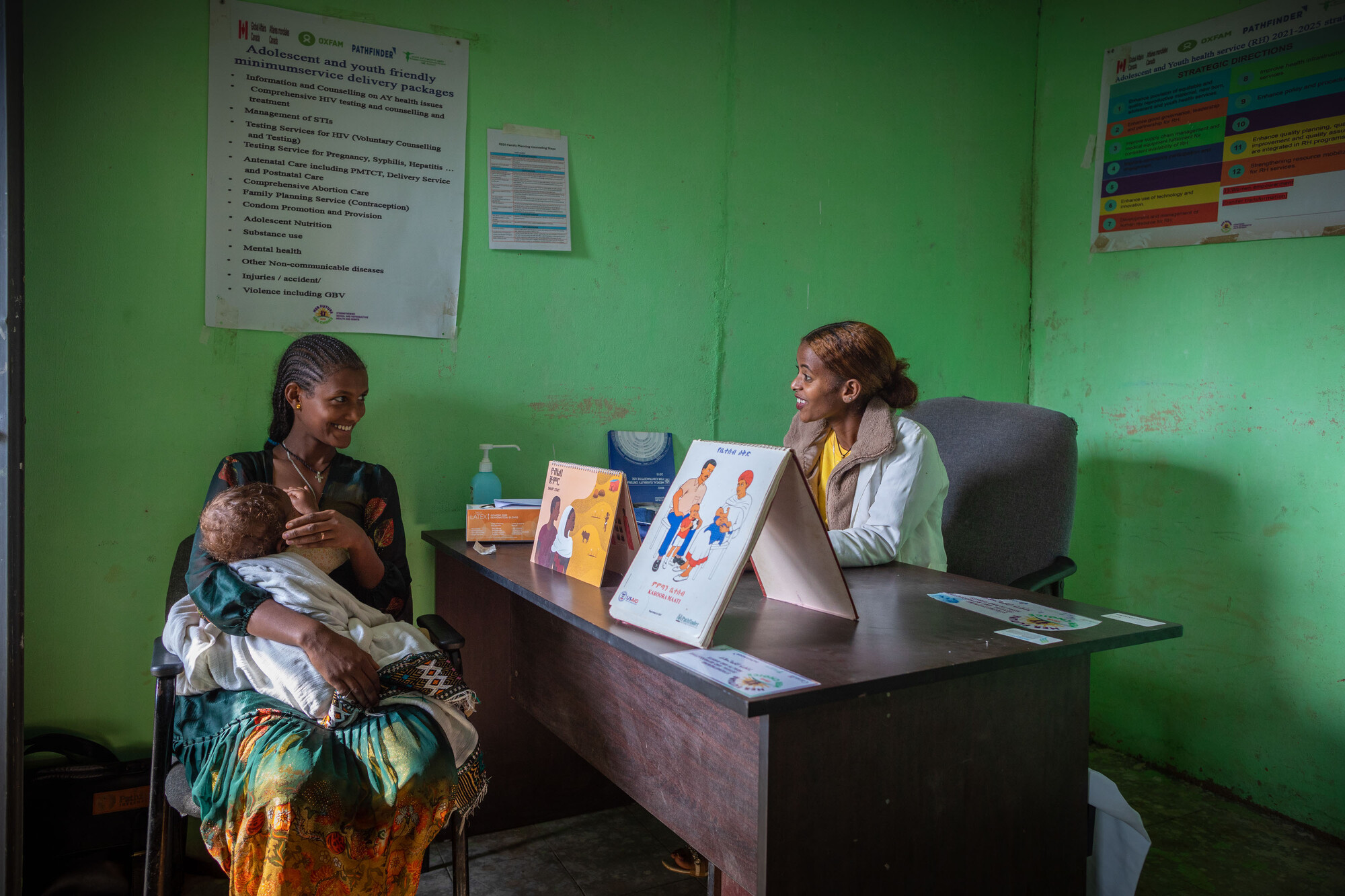 Atsede Bere and Bethlehem Feleke at BirBir Health Clinic Bethlehem Feleke is a nurse at the BirBir health clinic, where she specializes in sexual and reproductive health services for young people. Photo: Petterik Wiggers/Oxfam
