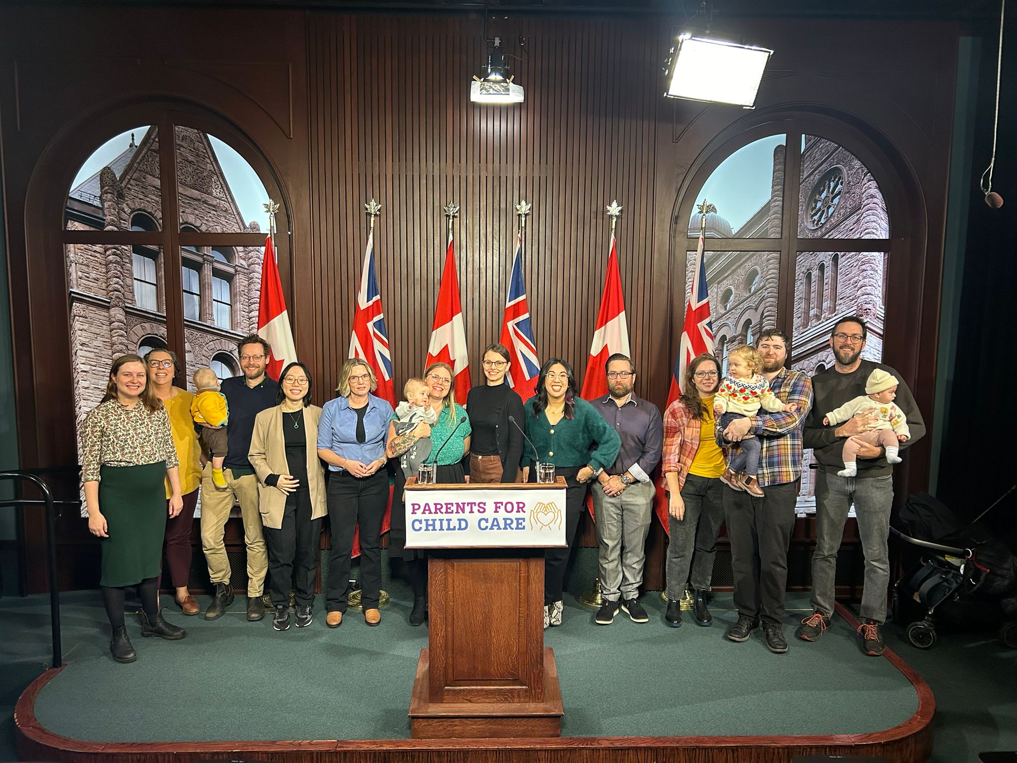 Group press conference for child care advocacy
