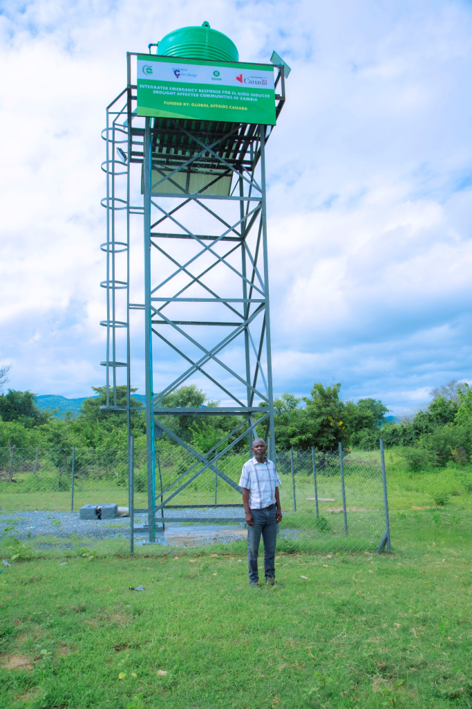 A storage tank at Siakabamba Secondary School that supports a solar-powered water pump. Photo: Oxfam