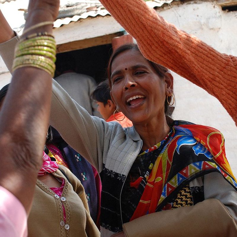 A woman cheering